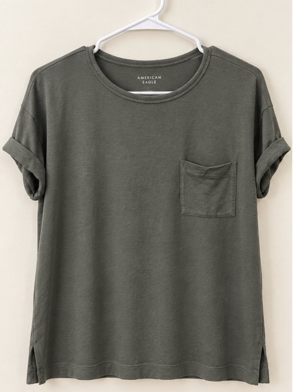 American Eagle Soft & Sexy Olive Pocket T-Shirt Size S